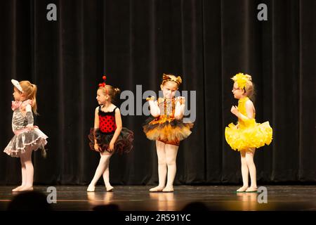 Kleine Mädchen spielen eine Tanzroutine. Stockfoto