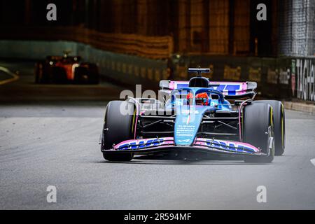 Monte Carlo, Monaco. 28. Mai 2023. Esteban Ocon, der französische Fahrer des BWT Alpine F1 Teams, tritt beim Grand Prix F1 in Monaco an. Beim Grand Prix der Formel 1 von Monaco 80. gewann Red Bull's Max Verstappen vor dem Fernando Alonso von Aston Martin und dem Esteban Ocon von Alpine. Wie immer in Monaco war auch auf der Koppel viel los mit Berühmtheiten aus der Sport-, Musik- und Filmwelt. (Foto: Andreja Cencic/SOPA Images/Sipa USA) Guthaben: SIPA USA/Alamy Live News Stockfoto