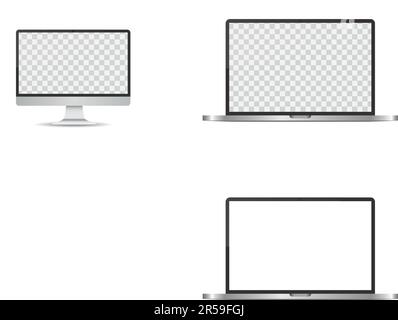 Realistisches graues PC-Monitormodell. Modernes Bürogerät. 3D-Vektorobjekt mit Schlagschatten Stock Vektor