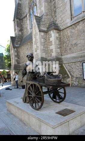 Statue von Molly Malone und ihrem Wagen an der aktuellen Stelle in der Suffolk Street, Dublin, Irland. Stockfoto