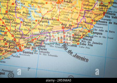 Atlas-Karte von Rio de Janeiro in Brasilien Stockfoto