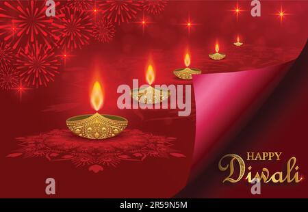 Glückliche Diwali-Vektordarstellung. Festliche Diwali- und Deepawali-Karte. Das indische Festival der Lichter auf farbigem Hintergrund Stock Vektor