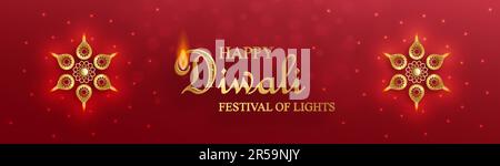 Diya-Lampe mit Feuerlicht für Diwali, Deepavali oder Dipavali, das indische Festival der Lichter auf farbigem Hintergrund Stock Vektor