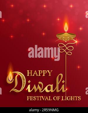 Diya-Lampe mit Feuerlicht für Diwali, Deepavali oder Dipavali, das indische Festival der Lichter auf farbigem Hintergrund Stock Vektor