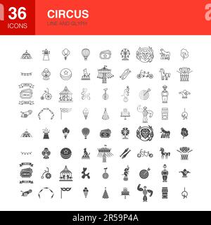 Circus Line Web-Glyphe-Symbole Stock Vektor