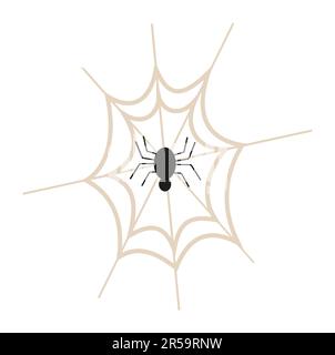 Spider auf einem Netz. Schwarz und sandfarben. Darstellung des isolierten flachen Entwurfsvektors. Stock Vektor