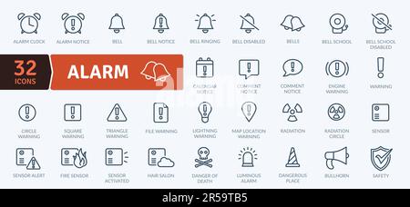 Alarmsymbole Symbole für dünne Linien festgelegt. Einfache Vektorsymbole Stock Vektor