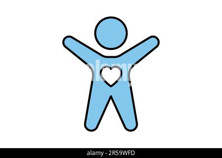 Motivationssymbol zur Selbstpflege. Herz Im Menschen. Symbol für gesundes Leben, Yoga, Meditation, Entspannung. Zweifarbiges Icon-Design. Einfache Vektor-des Stock Vektor