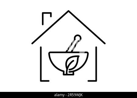 Symbol für pflanzliche Medizin. Blätter im Haus. Symbol verwandt mit Kräutermedizin Haus, gesundes Haus. Liniendesign. Einfache Vektorkonstruktion editierbar Stock Vektor