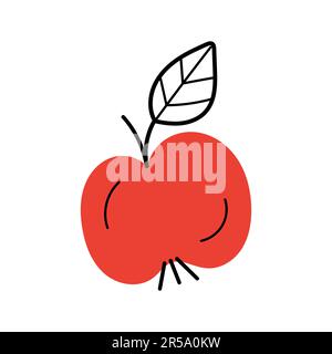 Roter Apfel. Handgezeichnete Fruchtsymbole. Isolierte Vektordarstellung im Doodle-Linienstil. Stock Vektor