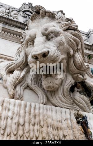 Detail of the marble Lion Fountain, built in 19th century by Victor Sappey, in rue Saint-Laurent, Grenoble, France Stock Photo