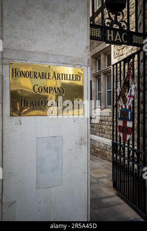 Das Hauptquartier der ehrenwerten Artillerie... Finsbury Barracks London. Die Honourable Artillery Company (HAC) ist das älteste Regiment der britischen Armee. Stockfoto