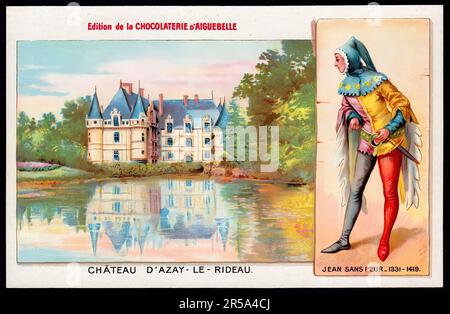 Chateau D'Azay - Le -Rideau - Vintage French Tradecard, Belle Epoque Epoque Epoque Epoque Stockfoto