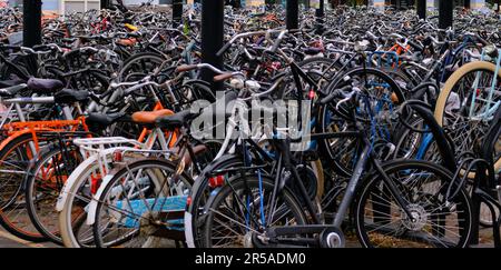 Amersfoort, Niederlande, 6. Juli 2022: Es gibt viele Fahrräder im Fahrradpark in der Nähe des Hauptbahnhofs. Stockfoto
