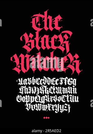 Gotik. Vektor. Großbuchstaben auf dunklem Hintergrund. Schöne und stilvolle Kalligraphie. Elegante europäische Schriftart für Tätowierung und Design. Mittelalterliches G Stock Vektor