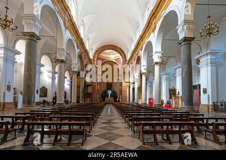 Zentrales Schiff der Kathedrale von San Tommaso von Canterbury in Marsala, Sizilien, Italien. Es überblickt die Piazza della Repubblica und ist der Piazza della Repubblica gewidmet Stockfoto