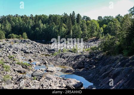 Blick auf den getrockneten Fluss inmitten von Bäumen am Himmel Stockfoto