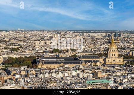 Luftaufnahme von Les Invalides vom Eiffelturm in Paris Stockfoto