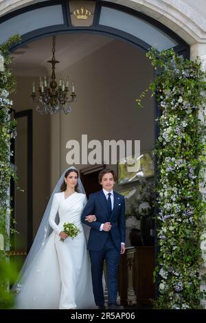 Amman, Jordanien. 01. Juni 2023. Miss Rajwa Alseif und Prince Hashem bin Abdullah II in Amman, am 01. Juni 2023, Kredit: Royal Hashemite Court/Albert Nieboer/Netherlands OUT/Point De Vue OUT/dpa/Alamy Live News Stockfoto