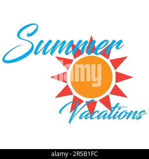 Sommerbanner mit Text und einer farbigen Sonne auf weißem Hintergrund Stock Vektor