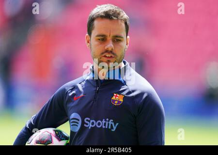 Eindhoven, Niederlande. 02. Juni 2023. EINDHOVEN, NIEDERLANDE - JUNI 2: Coach Jonatan Giraldez des FC Barcelona während einer Trainingssitzung des FC Barcelona vor dem Finalspiel der UEFA Women's Champions League zwischen dem FC Barcelona und dem VfL Wolfsburg am 2. Juni 2023 im PSV-Stadion in Eindhoven, Niederlande (Foto von Joris Verwijst/Orange Pictures) Guthaben: Orange Pics BV/Alamy Live News Stockfoto