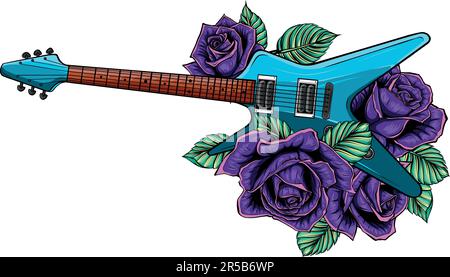 Elektrische Gitarre mit Rosen. Vektor auf weißem Hintergrund isoliert. Stock Vektor