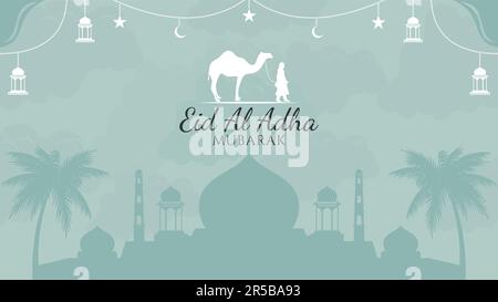 eid al adha – flaches Vektordesign in Pastellfarben und Kritzelstil. Geeignet für Grußkarten. Horizontaler Poster.header für Website Stock Vektor