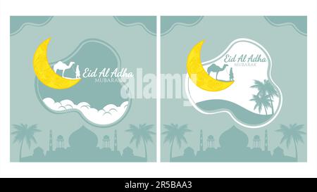 eid al adha Grußkarte Post Social Media Vorlage Pastellhintergrund Vektorlinie Abbildung flaches Design Stock Vektor