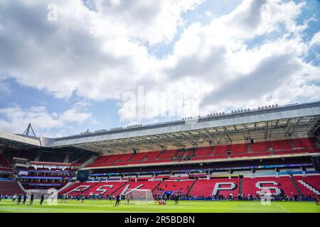 Eindhoven, Niederlande. 02. Juni 2023. EINDHOVEN, NIEDERLANDE - JUNI 2: Ein allgemeiner Überblick über das Innere während einer Trainingssitzung des FC Barcelona vor dem Finalspiel der UEFA Women's Champions League zwischen dem FC Barcelona und dem VfL Wolfsburg im PSV-Stadion am 2. Juni 2023 in Eindhoven, Niederlande (Foto von Joris Verwijst/Orange Pictures) Guthaben: Orange Pics BV/Alamy Live News Stockfoto