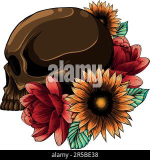 vektordarstellung des Schädels mit Blumenverzierung auf weißem Hintergrund Stock Vektor