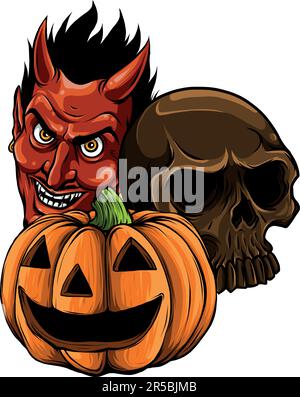 vektordarstellung eines Halloween-Kürbiss mit Schädeln Stock Vektor