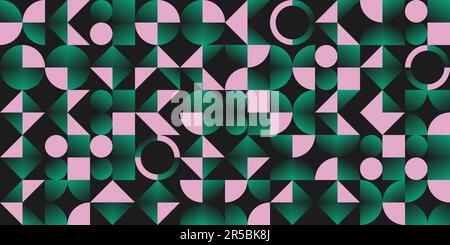 Moderne abstrakte Vektormuster mit verschiedenen geometrischen Formen und Elementen. Rosa und Farbverlauf grün. Digitales Grafikdesign für Poster, Cover Stock Vektor