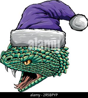 vektordarstellung eines Schlangenkopfes mit weihnachtsmann-Hut Stock Vektor
