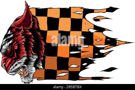 vektordarstellung eines Tigerkopfes mit Rassenflagge Stock Vektor