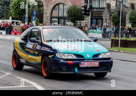 Marosvasarhely, Siebenbürgen - 23. Juni 2018: Renault Megane tritt auf der Super Rally Trofeul Targu Mures auf. Stockfoto