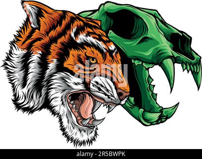 vektordarstellung eines Tigerkopfes mit Schädel Stock Vektor