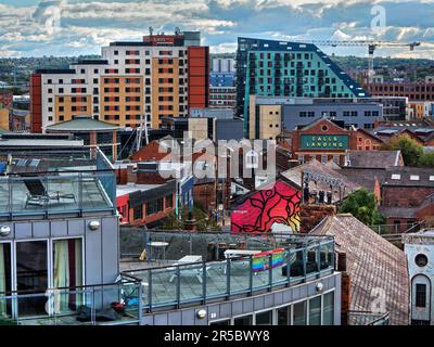 UK, West Yorkshire, Leeds Skyline, in Richtung Calls Landing und Brewery Wharf. Stockfoto