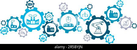 Bannersymbol für die Schwerindustrie – Ingenieurwesen, Öl- und Bauindustrie – Vektordarstellung auf weißem Hintergrund Stock Vektor