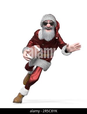 der weihnachtsmann läuft und spielt american Football, Abbildung 3D Stockfoto