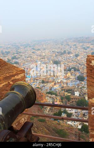 Cannon, Mehrangarh Fort, Jodhpur, Rajasthan, Indien Stockfoto