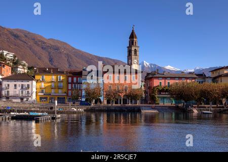 Alter Hafen, Lungolago, Lago Maggiore, Ascona, Tessin, Lungo Lago, Schweiz Stockfoto