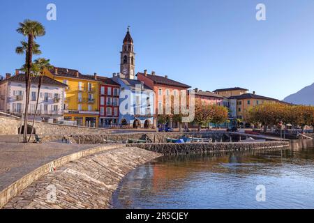 Alter Hafen, Lungolago, Lago Maggiore, Ascona, Tessin, Lungo Lago, Schweiz Stockfoto