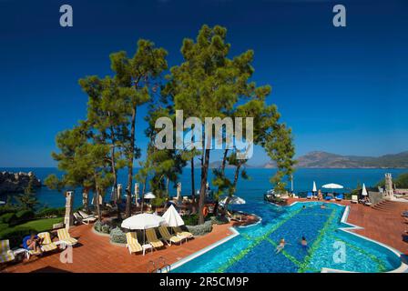 Pool des Lykia World Village Hotels in Oeluedeniz nahe Fethiye, türkische Ägäis, Türkei Stockfoto