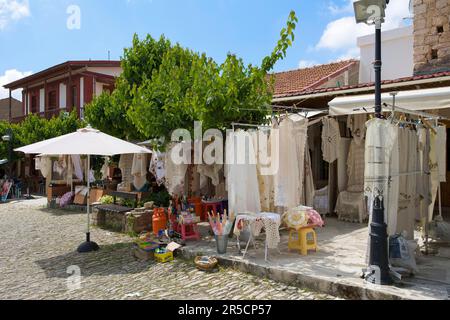 Souvenirstände in Omodos, Troodos Mountains, Südzypern Stockfoto