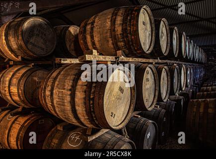 Cask Warehouse, Glengoyne Distillery - Dumgoyne, Stirlingshire, Schottland, Großbritannien Stockfoto