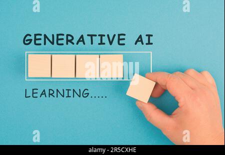 Generatives KI-Lernen, Belastungsbalken, künstliche Intelligenz im Gange, Technologie im Wettbewerb mit Humanressourcen, Arbeitskräfte gegen Cyborg Machi Stockfoto