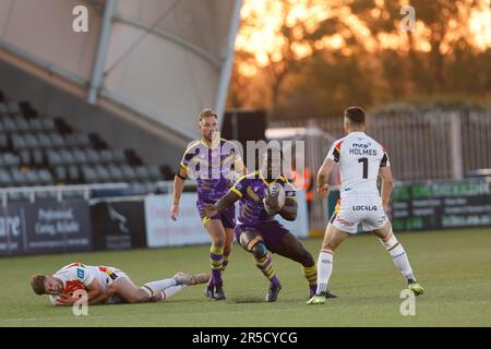 Newcastle, Großbritannien. 02. Juni 2023. Gideon Boafo von Newcastle Thunder in Aktion während des BETFRED-Meisterschaftsspiels zwischen Newcastle Thunder und Bradford Bulls im Kingston Park, Newcastle, am Freitag, den 2. Juni 2023. (Foto: Chris Lishman | MI News) Kredit: MI News & Sport /Alamy Live News Stockfoto