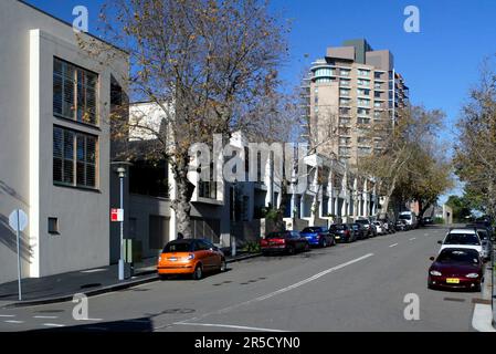 Der neue Vorort Jackson's Landing in Pyrmont, Sydney, NSW, Australien. Das Wohnviertel liegt neben der Anzac Bridge, Johnston's Bay und Glebe Island. Stockfoto