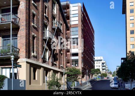 Der neue Vorort Jackson's Landing in Pyrmont, Sydney, NSW, Australien. Das Wohnviertel liegt neben der Anzac Bridge, Johnston's Bay und Glebe Island. Stockfoto