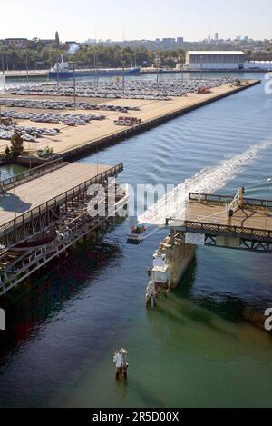 Glebe Island und Glebe Island Bridge in Sydney, NSW, Australien. Stockfoto